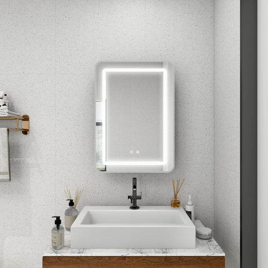 19-1/4 in. W x 27-1/4 in. H Surface Mount Right LED Light Mirror Anti-Fog Medicine Cabinet