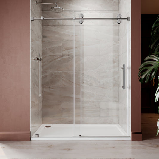 Puerta de ducha corrediza sin marco UKS04 -61 a 65 pulgadas de ancho x 76 u 80 pulgadas de alto, vidrio transparente EnduroShield SGCC de 3/8 pulgadas