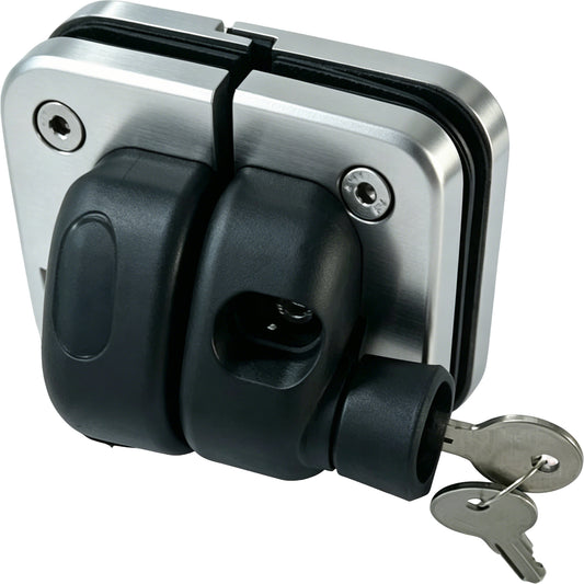 180‑Degree Glass‑to‑Glass Gate Latch with Magnetic Lock and Key - Brushed Nickel