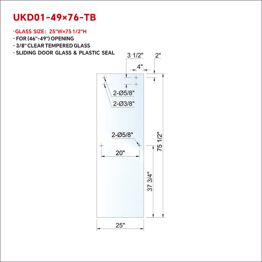 UKD01 PUERTA CORREDIZA DE CRISTAL CON TOALLERO DE 20 PIES, CON RECUBRIMIENTO ENDURO SHIELD EN AMBAS CARAS