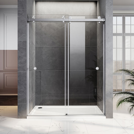 Puerta de ducha doble corredera sin marco UKD01-66 a 72 pulgadas de ancho x 72, 76 u 80 pulgadas de alto, 2FP, vidrio transparente EnduroShield de 3/8 de pulgada