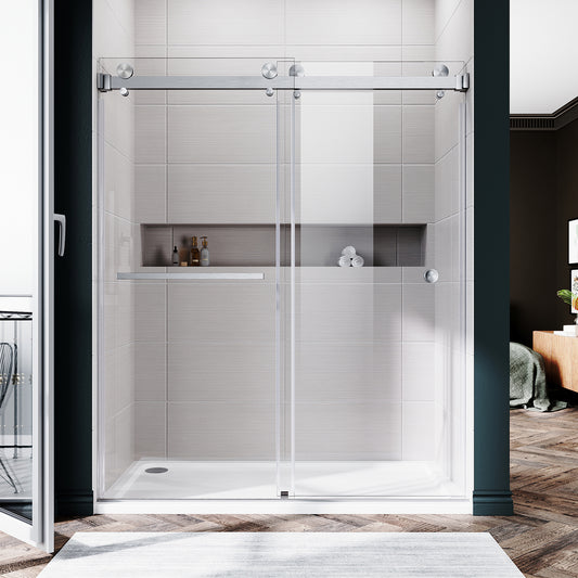 UKD01-56 to 60 in. W x 72 or 76 in. H Double Sliding Frameless Shower Door, Enduro Shield 3/8 in. Clear Glass -wholesale