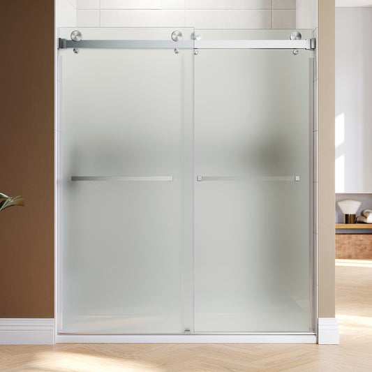 Puerta de ducha doble corredera sin marco UKD01-56 a 60 pulg. de ancho x 80 pulg. de alto, 2 TB, con vidrio EnduroShield de 3/8 pulg.