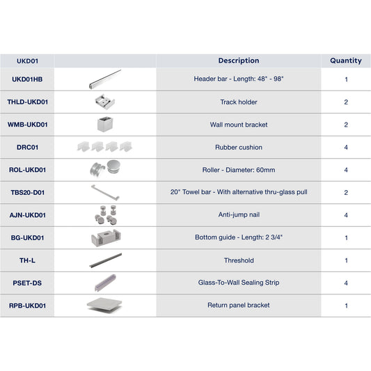 UKD01 46' - 49' SLIDING DOOR HARDWARE KIT W/ 2 TB