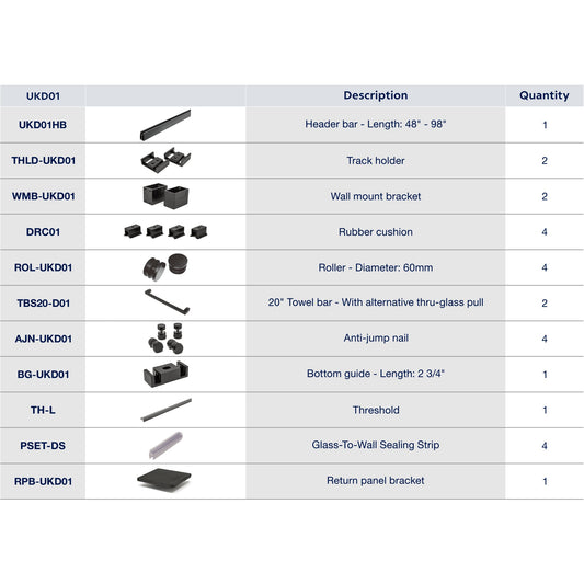 UKD01 61' - 65' SLIDING DOOR HARDWARE KIT W/ 2 TB