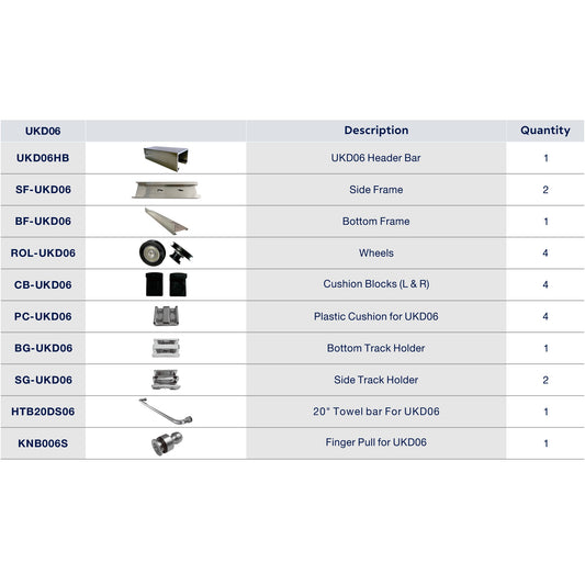 Kit de herrajes para puerta corredera UKD06 de 55' x 72'