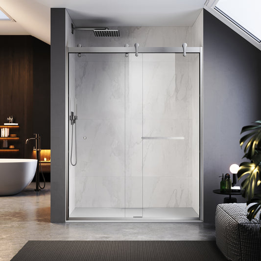 UKD08 - Puerta de bañera corredera doble semiframeless de 152 cm de ancho x 193 cm de alto con EnduroShield en vidrio transparente