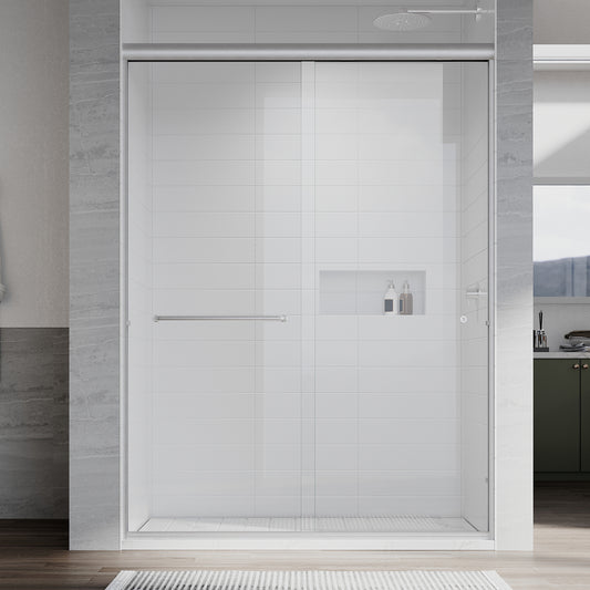 Puerta de ducha doble corredera semiframeless UKD12-49 o 55 pulgadas de ancho x 76 pulgadas de alto, cristal transparente EnduroShield