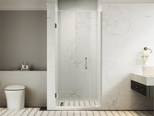 61-1/8 in. to 65 in. W X 80 in. H Frameless Hinged Shower Door in Brushed Nickel with EnduroShield 3/8 in. Clear Glass - 30/32 in. Door Panel