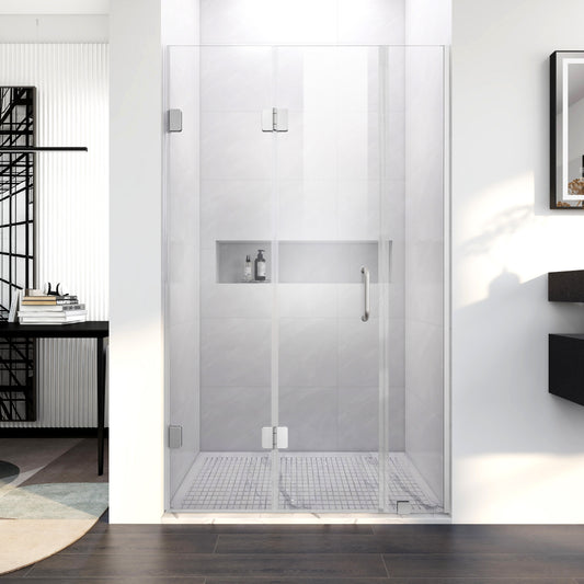 Puertas de ducha abatibles dobles sin marco de 38"-64" de ancho × 80" de alto en negro mate con triple cristal templado transparente certificado de 3/8" (10 mm) con canal en U, UKH10