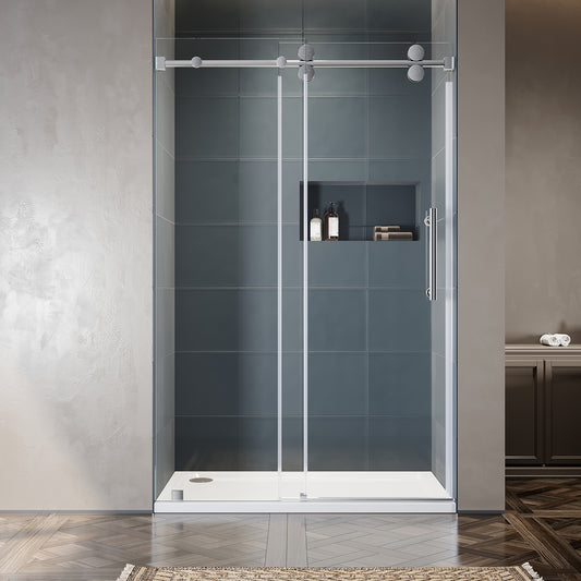 Puerta de ducha corrediza sin marco UKS04 - 50 a 55 pulgadas de ancho x 76 u 80 pulgadas de alto, vidrio transparente EnduroShield SGCC de 3/8 pulgadas