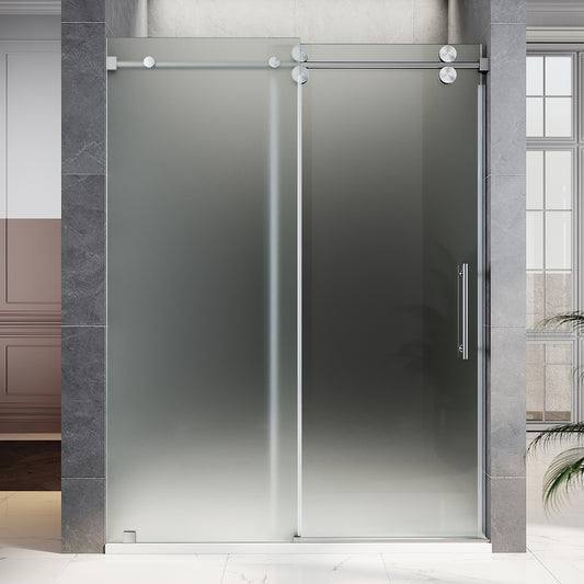 UKS04 - Puerta de ducha corrediza sin marco de 56 a 60 pulgadas de ancho x 80 pulgadas de alto, EnduroShield 3/8 de pulgada, vidrio diferente