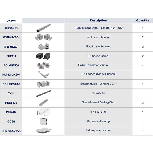 UKS04 56' - 60' SLIDING DOOR HARDWARE KIT