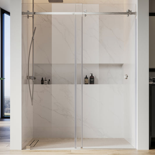 UKS09 56 to 60 in. W x 76 or 80 in. H Single Sliding Frameless Shower Door with EnduroShield 3/8 in. Clear Glass
