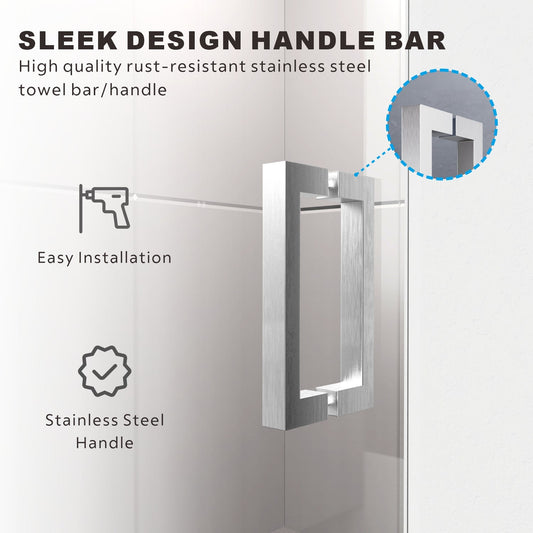 Unikoo frameless shower door sleek stainless steel handle bar - easy installation, rust-resistant, ANSI SGCC certified tempered glass