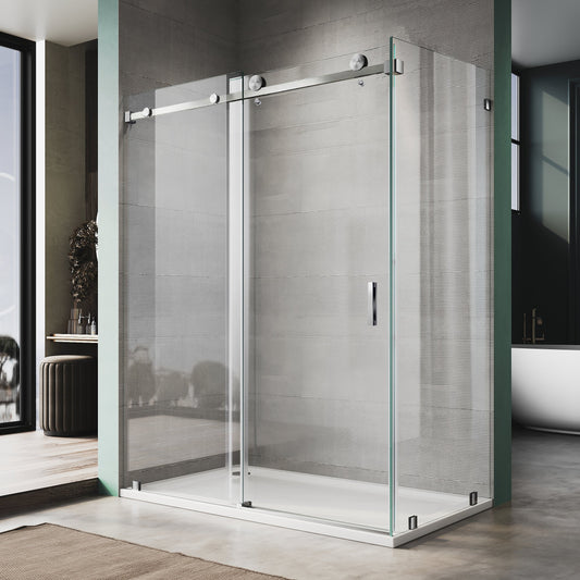 Unikoo frameless shower enclosure with tinted glass panels installed in modern bathroom with natural light