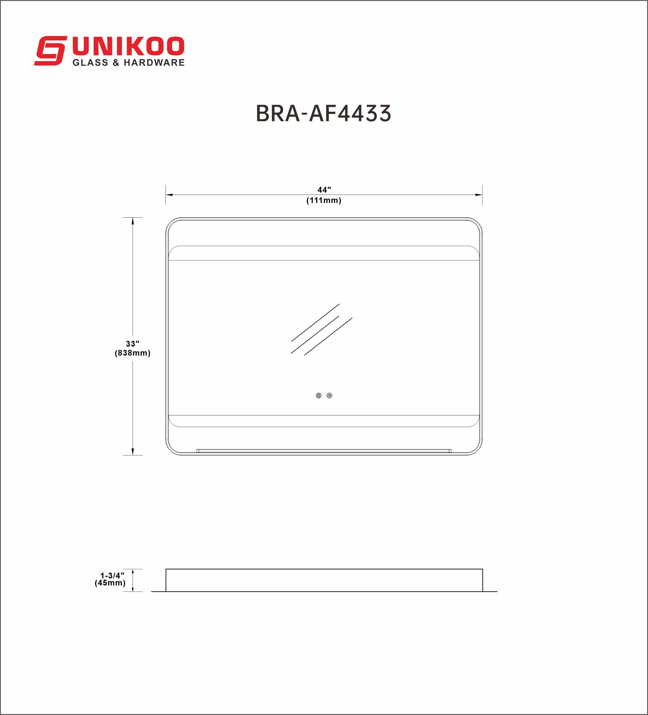 44 in. W x 33 in. H Rectangular Stain Steel Framed LED Light Anti-Fog Bathroom Vanity Mirror