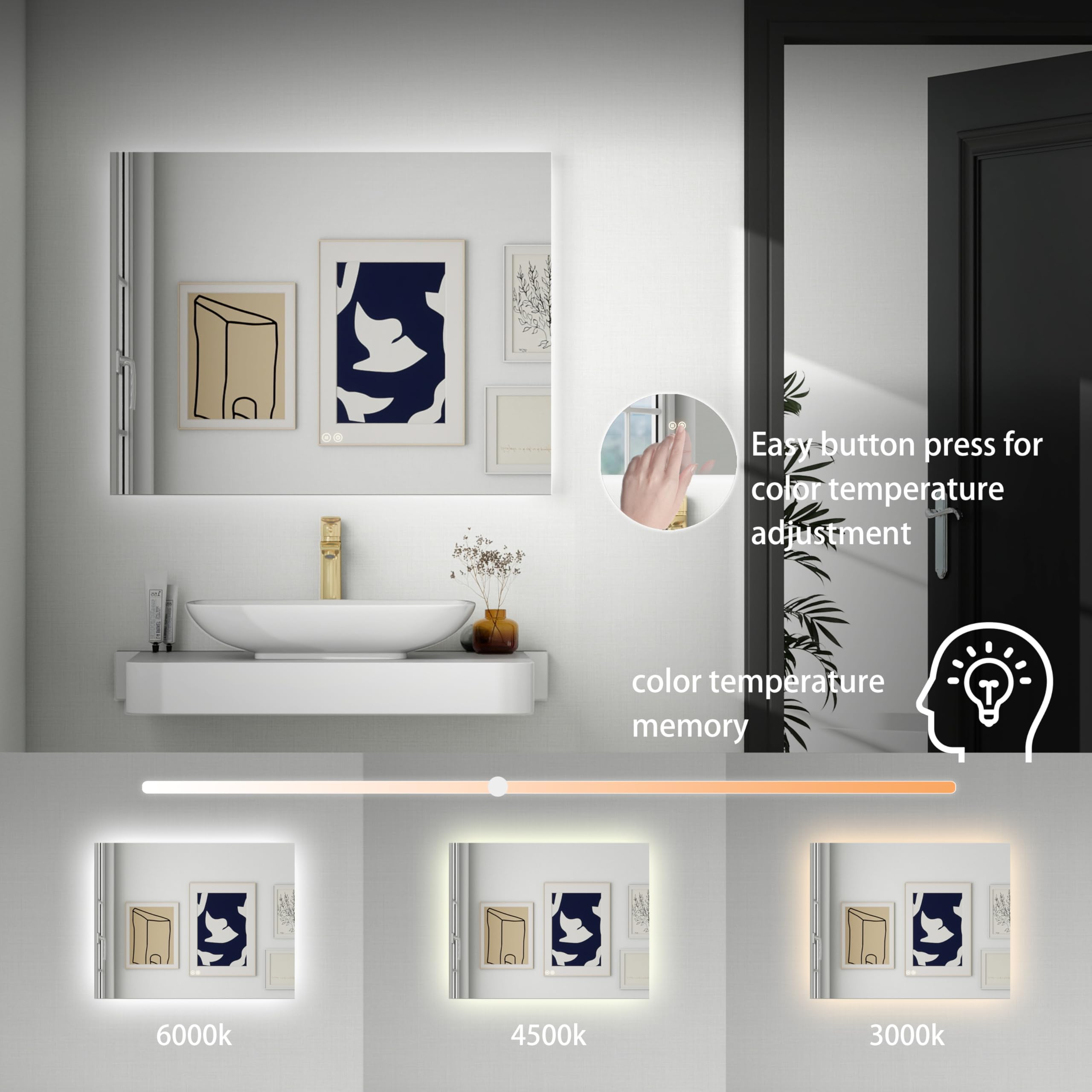 LED Backlit Bathroom Vanity Mirror with Dual Lighting, Anti-Fog, 3-Color Dimmable CRI90+, Memory Function, and Shatter-Proof Glass