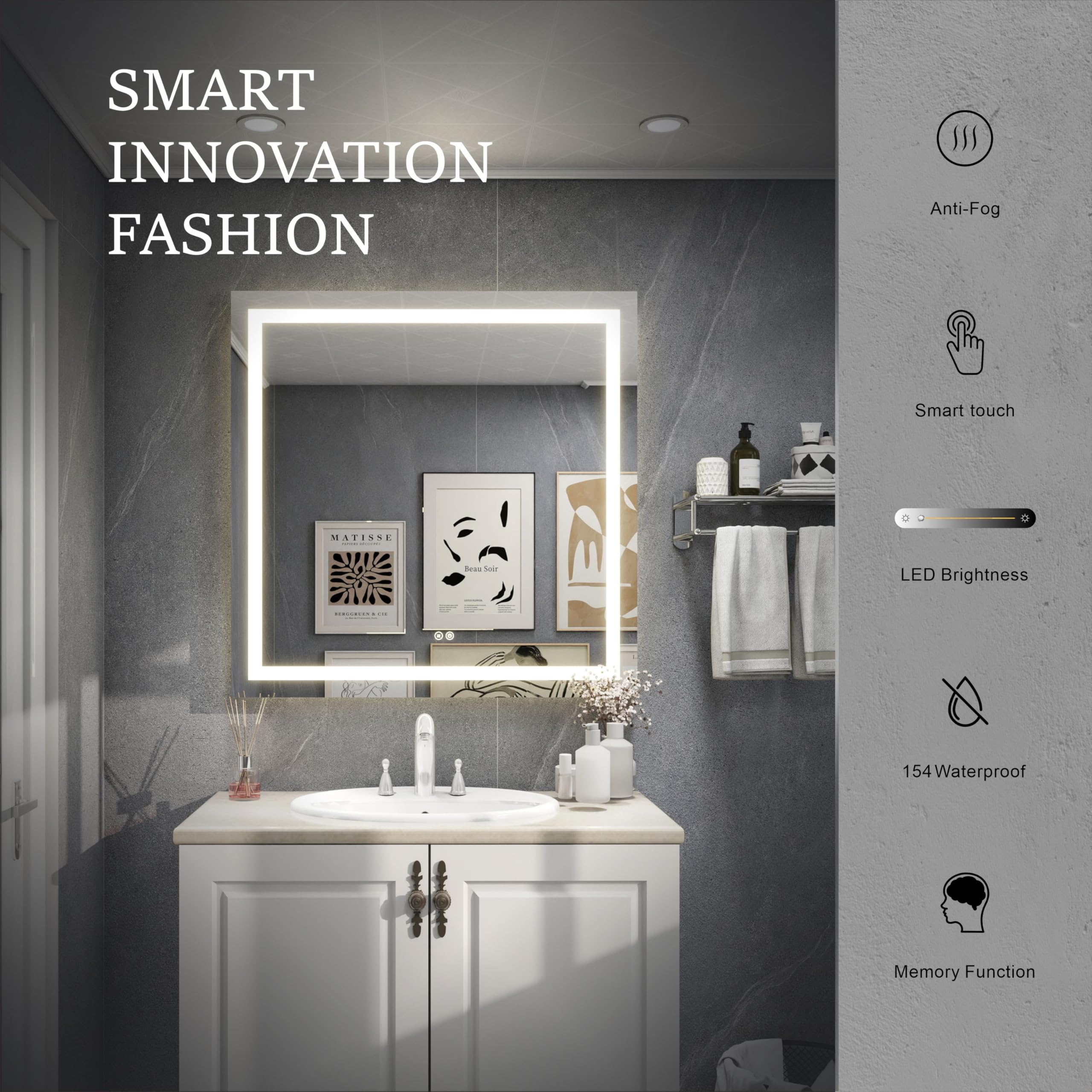 LED Backlit Bathroom Vanity Mirror with Dual Lighting, Anti-Fog, 3-Color Dimmable CRI90+, Memory Function, and Shatter-Proof Glass