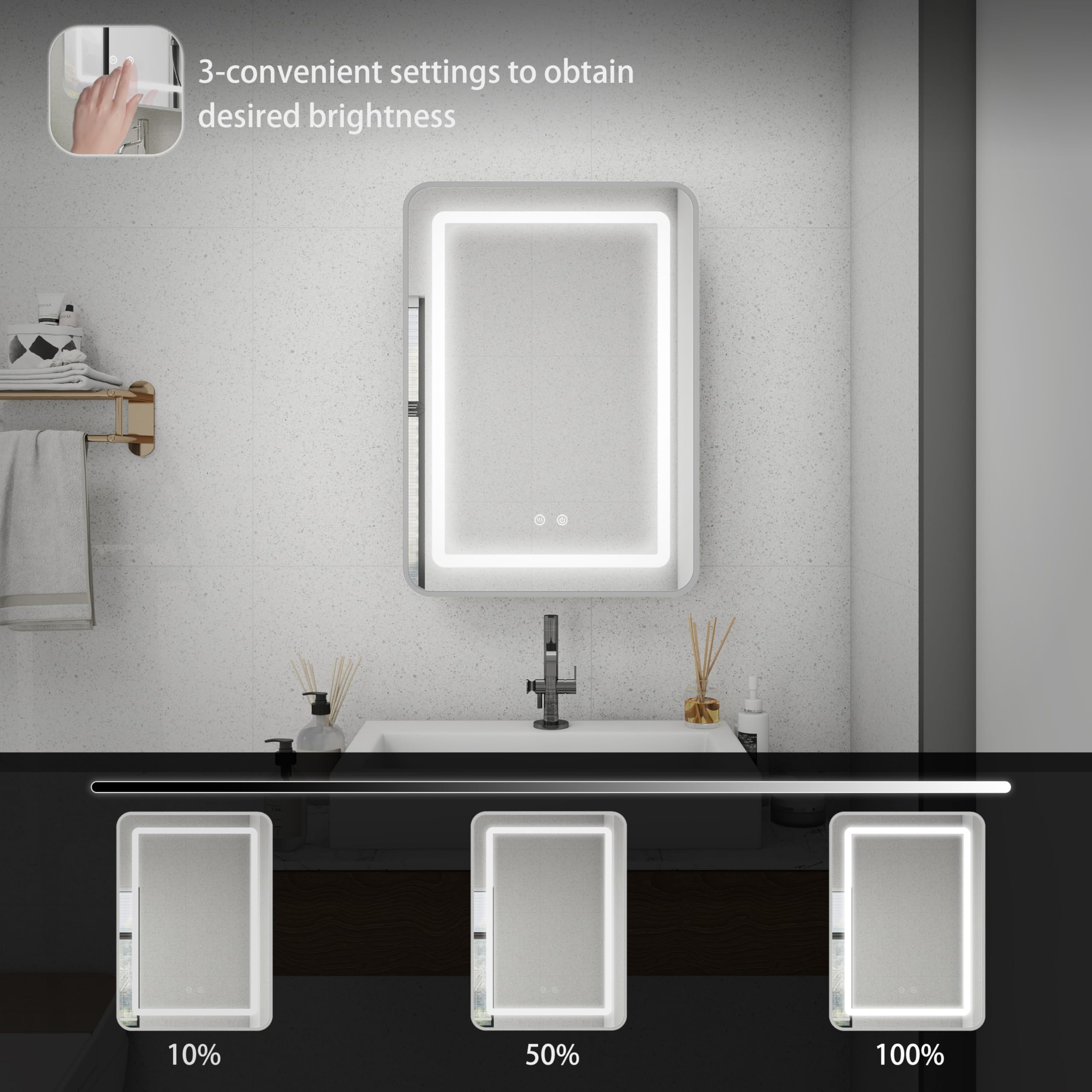 19-1/4 in. W x 27-1/4 in. H Surface Mount Right LED Light Mirror Anti-Fog Medicine Cabinet