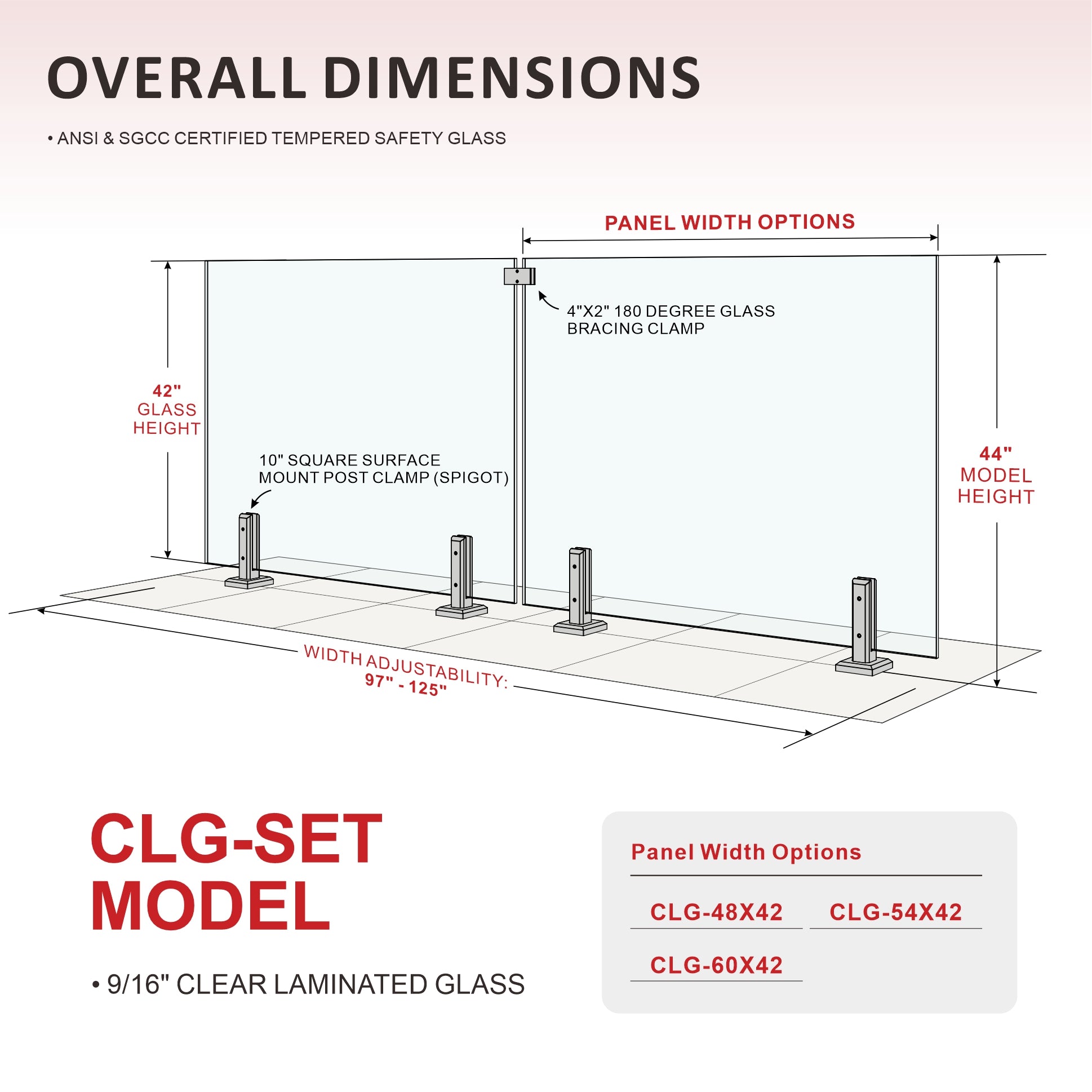 CLG-97 Glass Panel, 101x44cm, 2-Piece Set