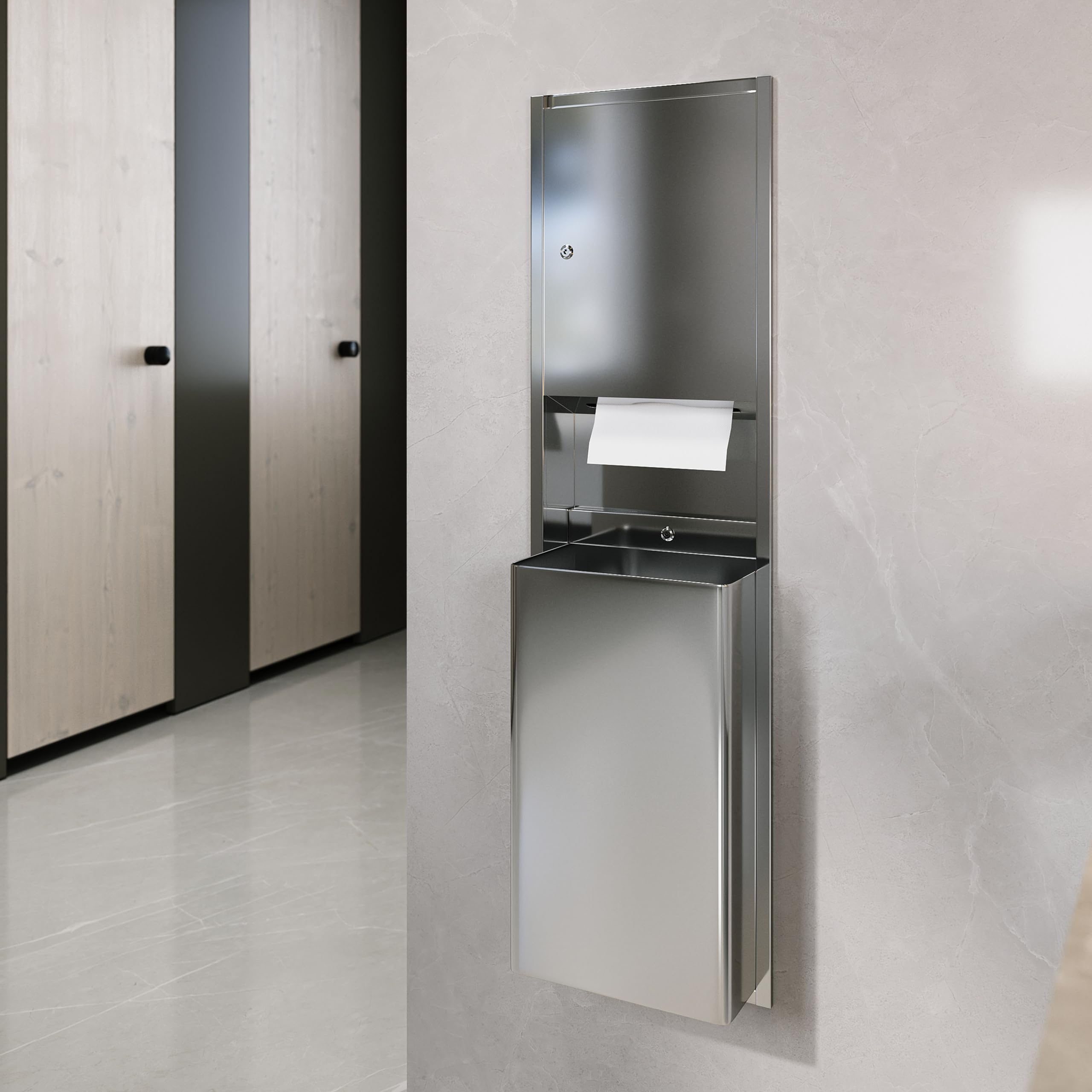 Unikoo Recessed Paper Towel Dispenser with Wall Trash Can, 13.75 x 8.06 x 47.25 Stainless Steel