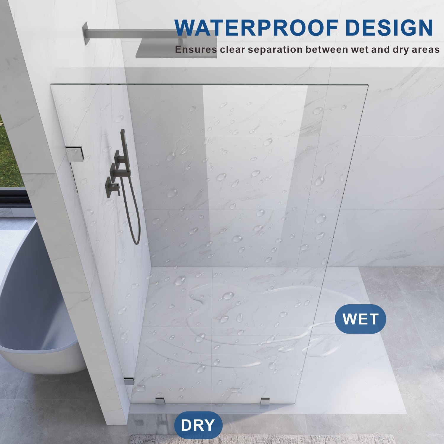 31 in W x 80 in. H Frameless Fixed Shower Glass Panel with 3/8 in. Clear Tempered Glass