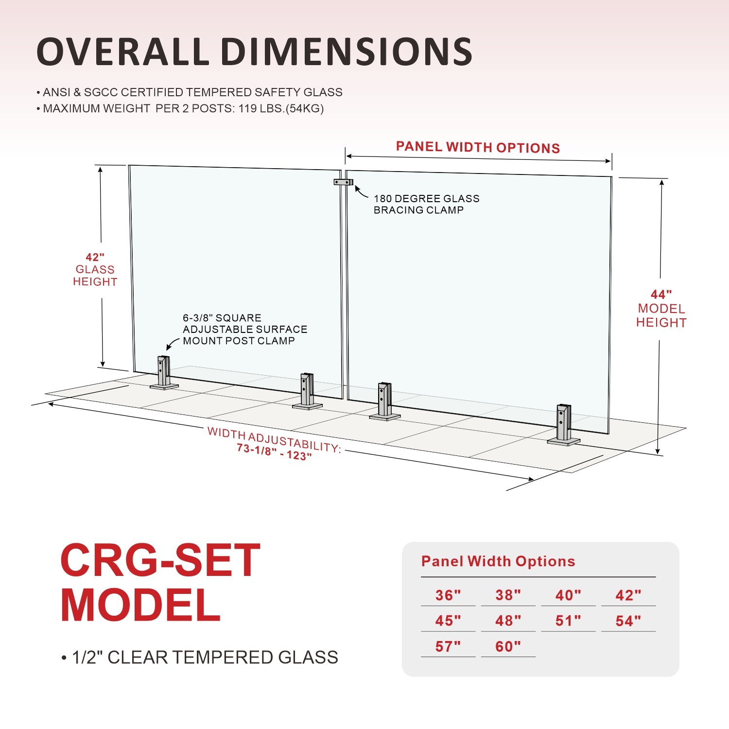 CRG-115 Glass Panel, 118x44cm, 2-Piece Set