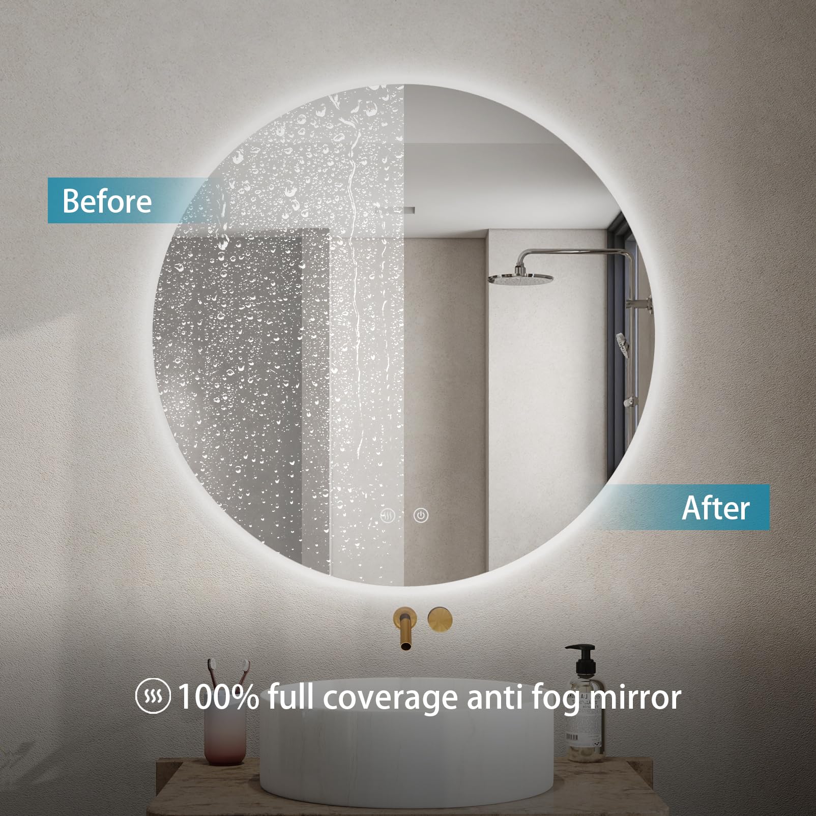 24 in. W x 24 in. H Round Frameless Backlit LED Light Anti-Fog Bathroom Vanity Mirror