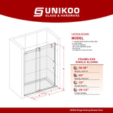 UNIKOO Frameless Stainless Steel Sliding Shower Door with 3/8" (10mm) Certified Tempered Acid-Etch e Glass. The King Series