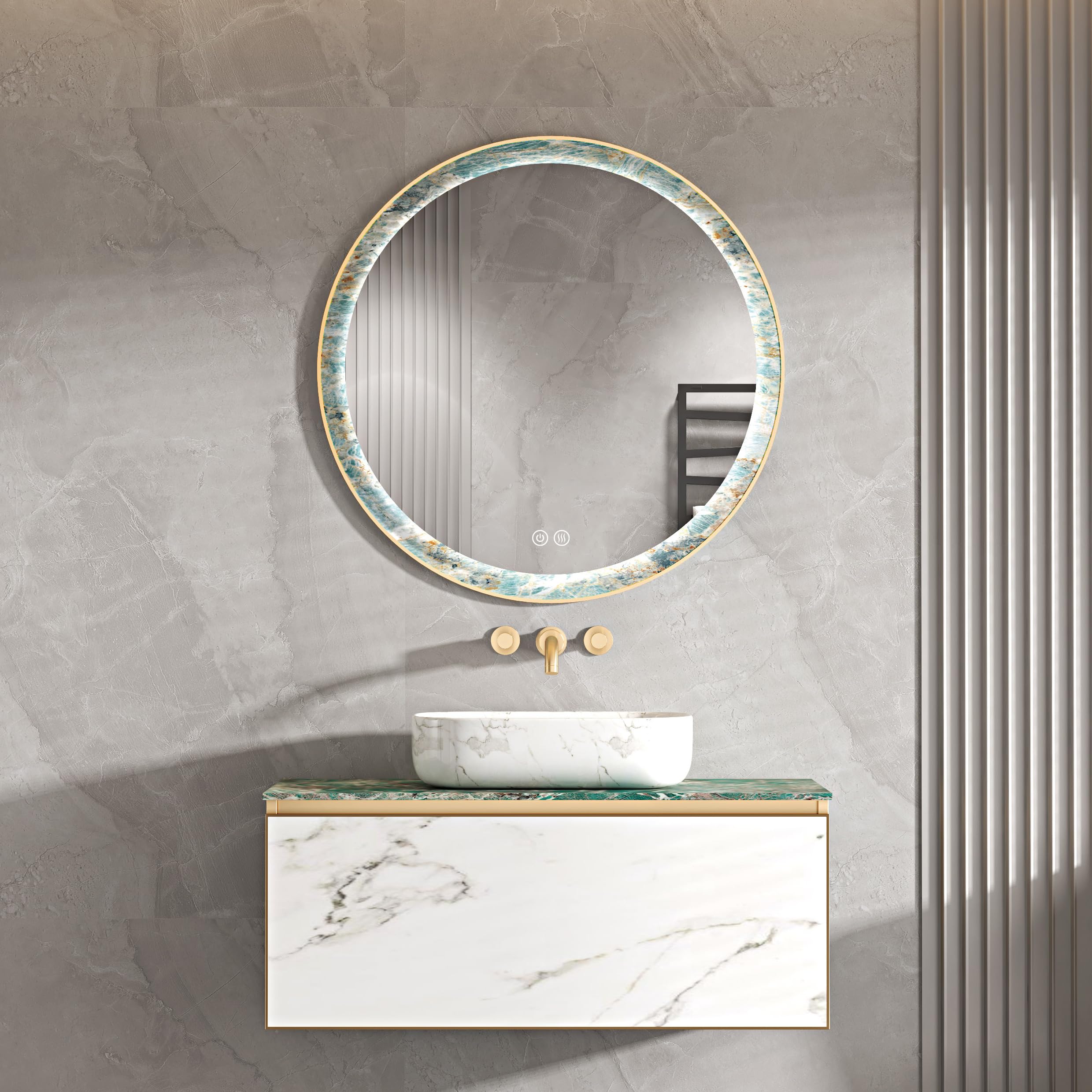 24 in. W x 24 in. H Round Stain Steel Framed LED Light Anti-Fog Bathroom Vanity Mirror