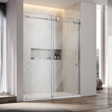 UNIKOO - Cabina de ducha corredera individual ajustable sin marco de acero inoxidable con (1) manija doble de 16”