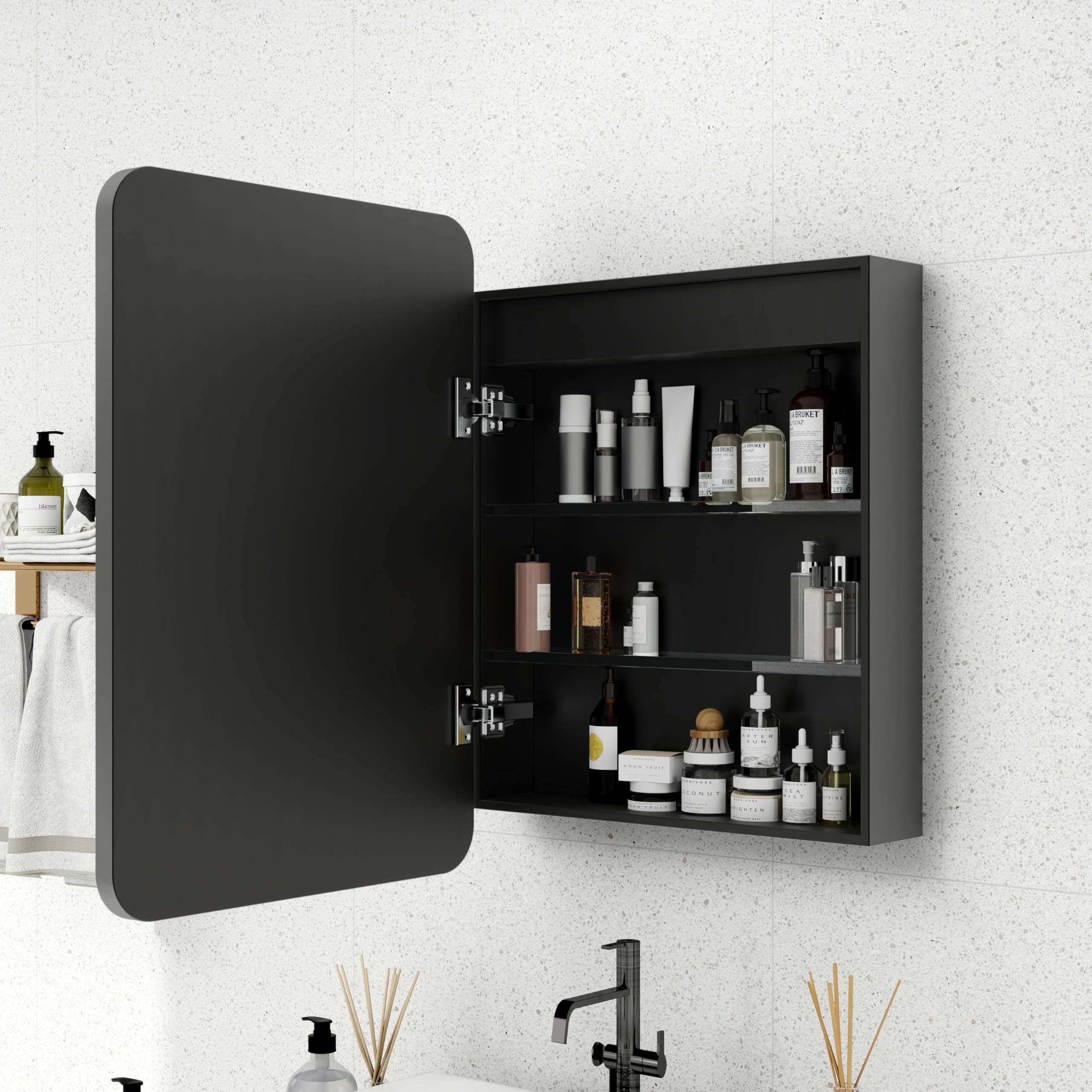 19-1/4 in. W x 27-1/4 in. H Surface Mount Right LED Light Mirror Anti-Fog Medicine Cabinet