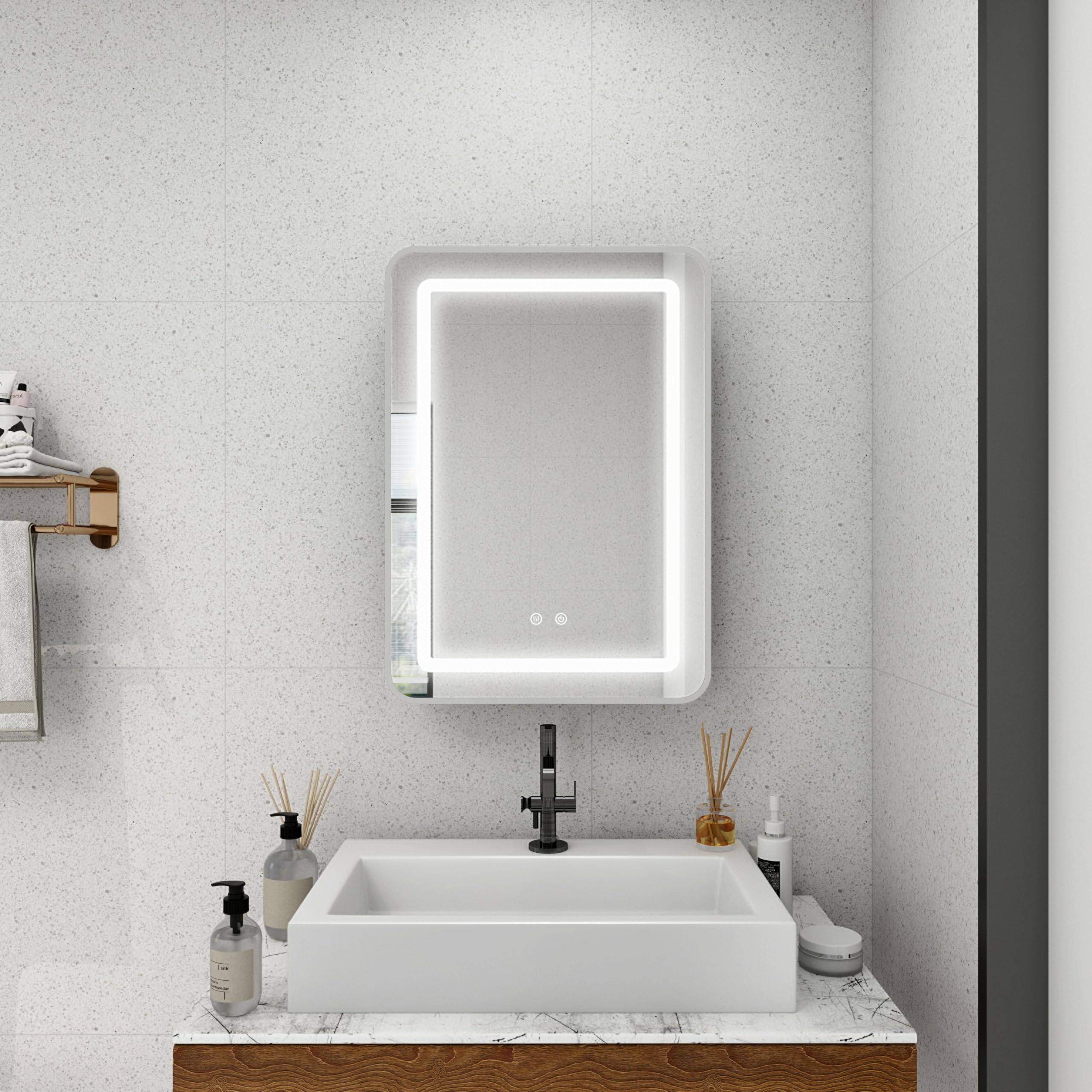 19-1/4 in. W x 27-1/4 in. H Surface Mount Right LED Light Mirror Anti-Fog Medicine Cabinet