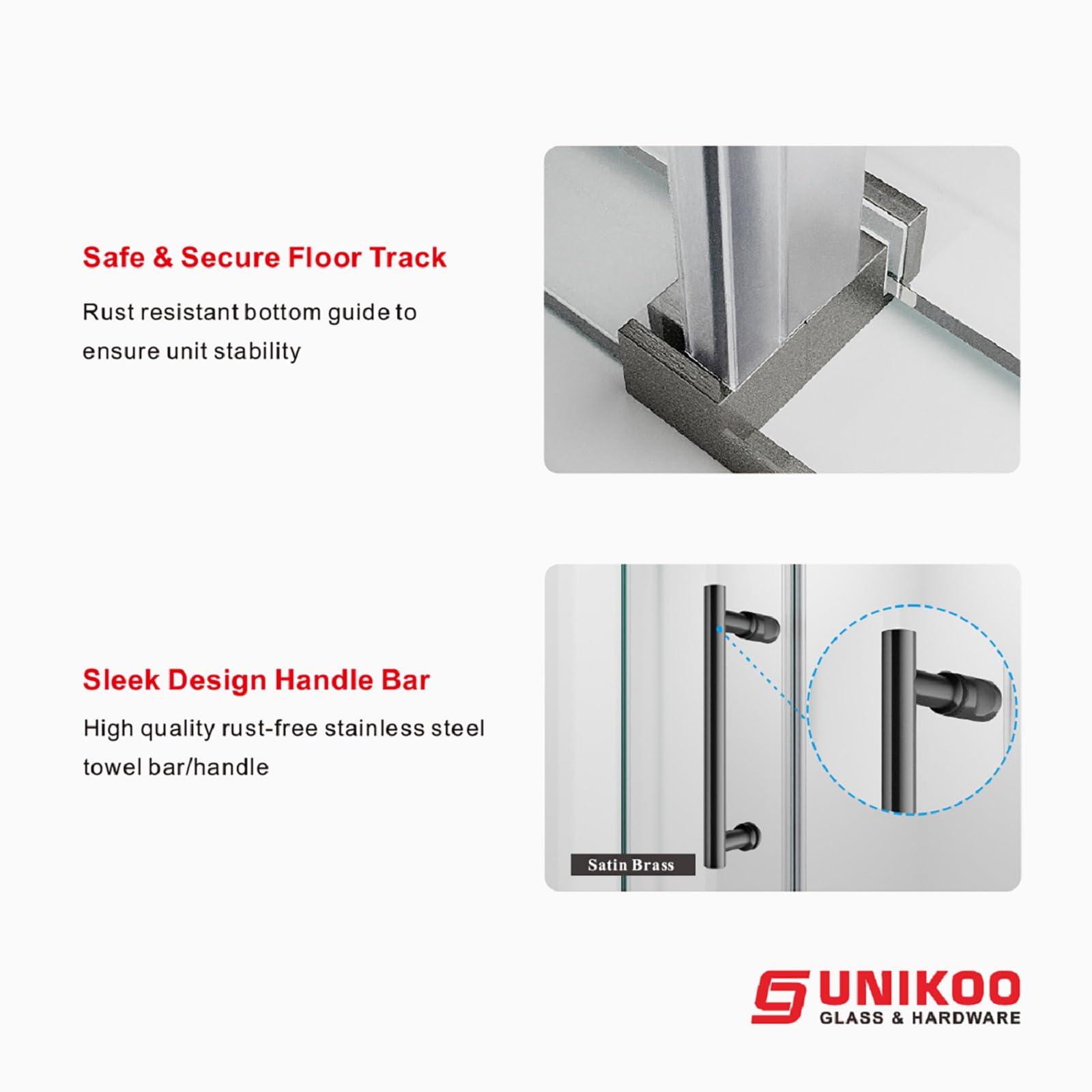 Puerta de ducha corredera sin marco UNIKOO de acero inoxidable con vidrio templado certificado Optiwhite de 3/8" (10 mm).