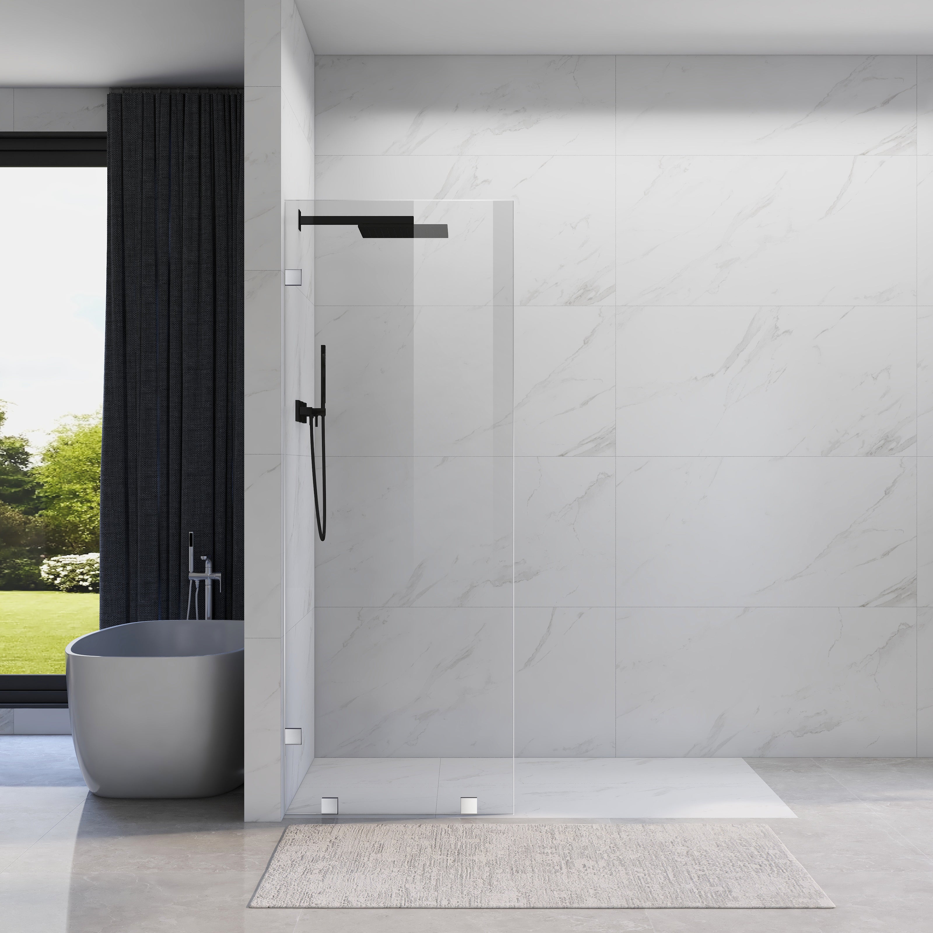 31 in W x 80 in. H Frameless Fixed Shower Glass Panel with 3/8 in. Clear Tempered Glass