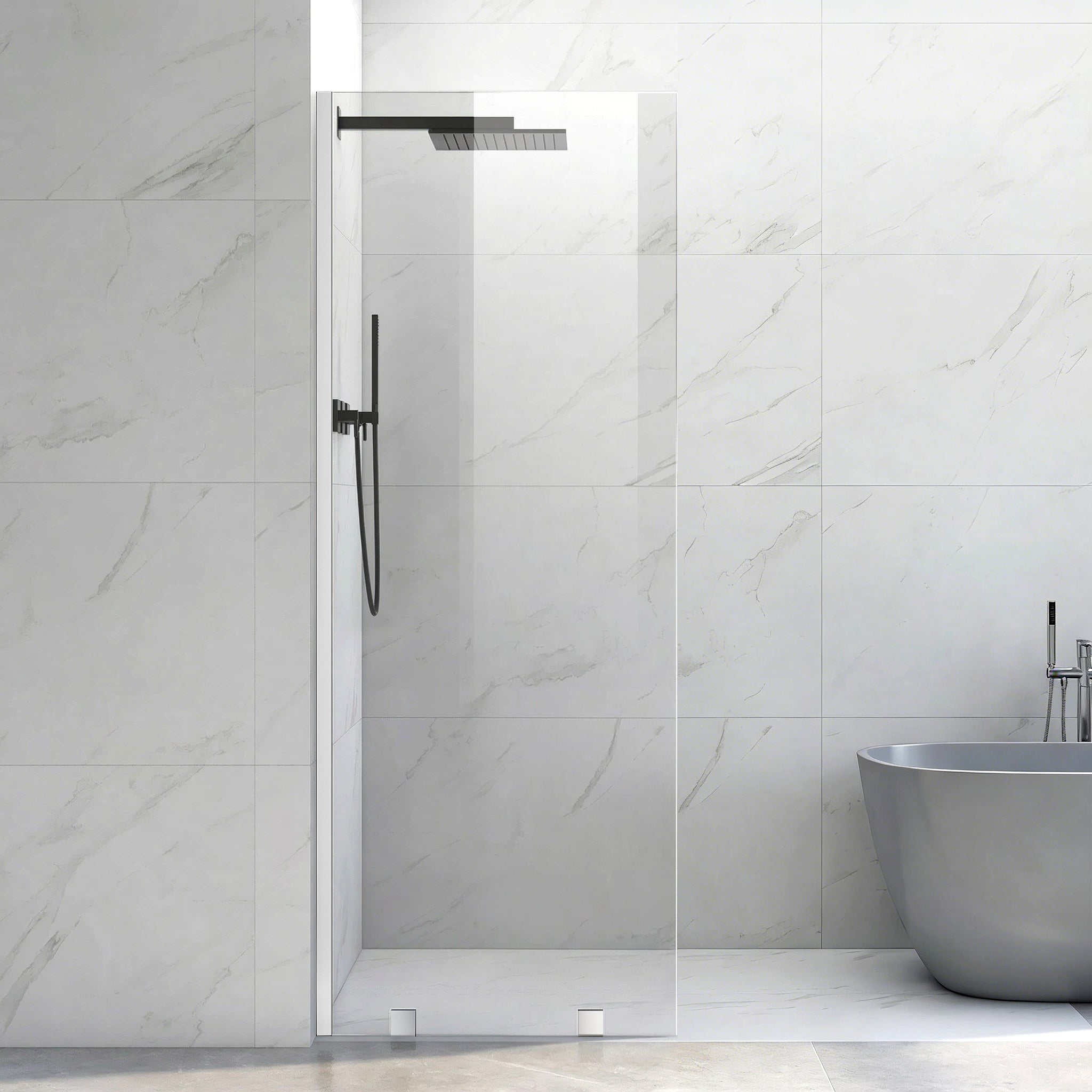 UKH07B  27" W x 80" H Shower Glass Panel, Semi-Framed Fixed Glass Shower Panel with Solid Frame, 3/8" (10mm) Thick Clear Certified Tempered Shower Door, Bathroom Shower Screen