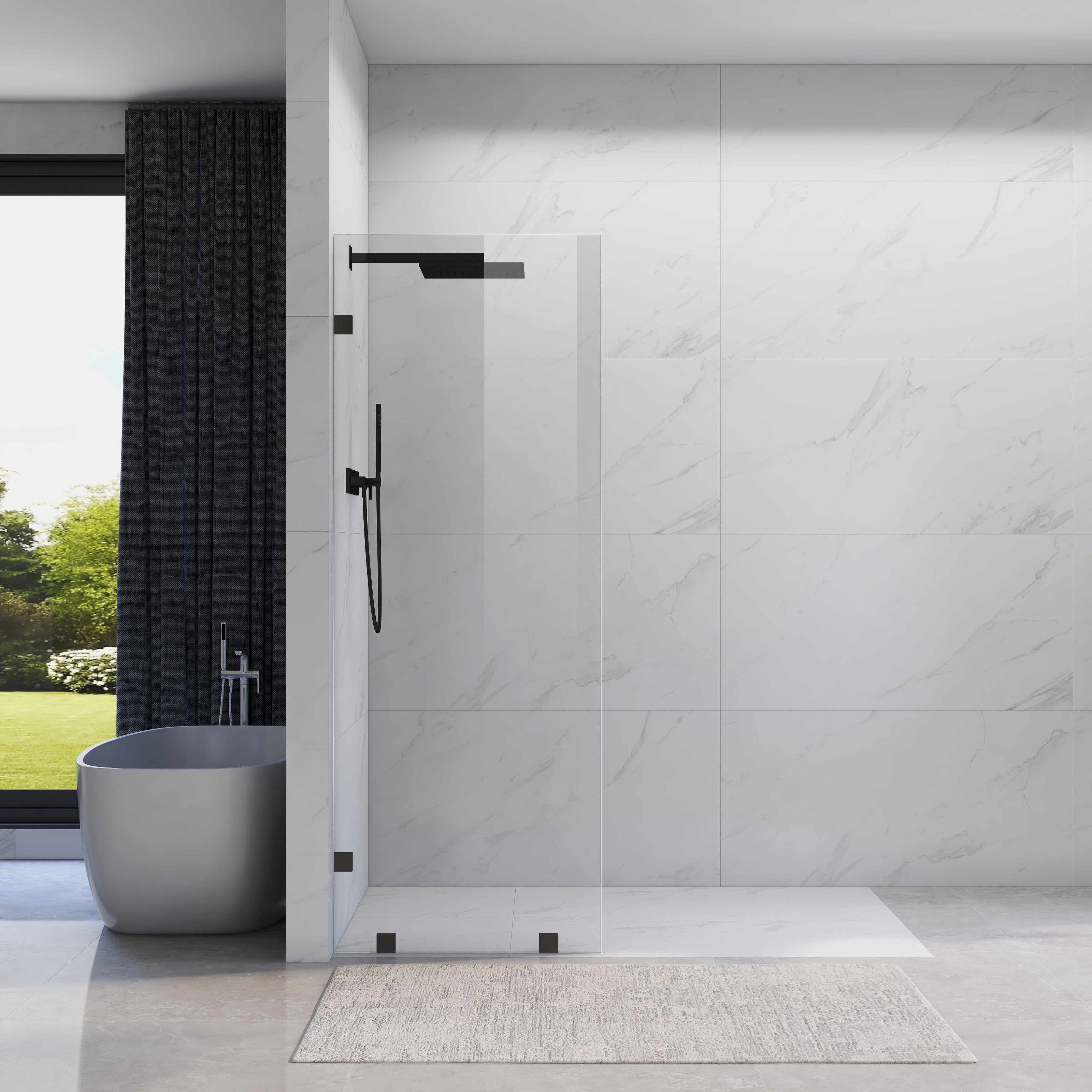 31 in W x 80 in. H Frameless Fixed Shower Glass Panel with 3/8 in. Clear Tempered Glass