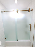 UNIKOO Frameless Stainless Steel Sliding Shower Door with 3/8" (10mm) Certified Tempered Acid-Etch e Glass. The King Series