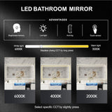 LED Backlit Bathroom Vanity Mirror with Dual Lighting, Anti-Fog, 3-Color Dimmable CRI90+, Memory Function, and Shatter-Proof Glass