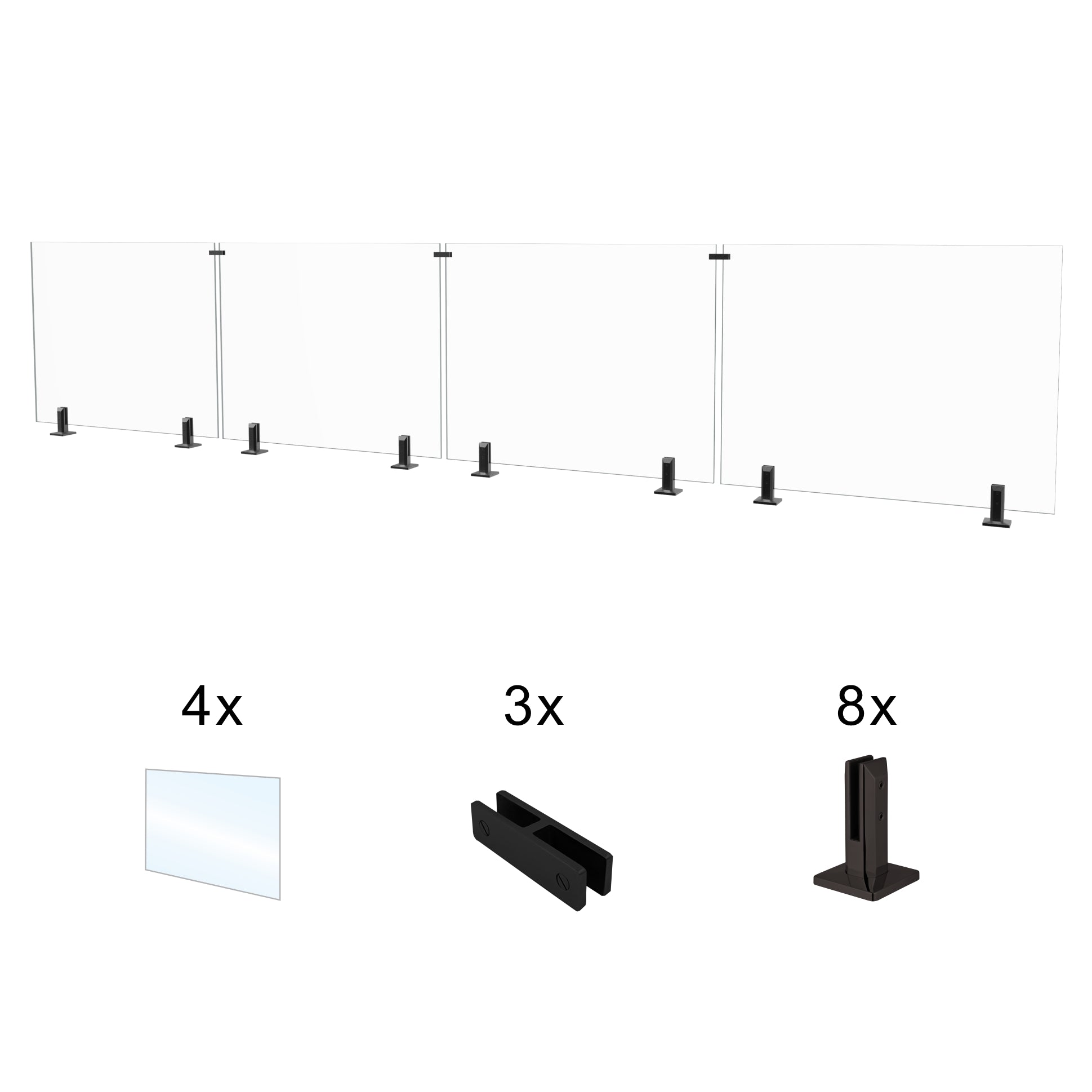CRG-194 Glass Panel, 197x44cm, 4-Piece Set