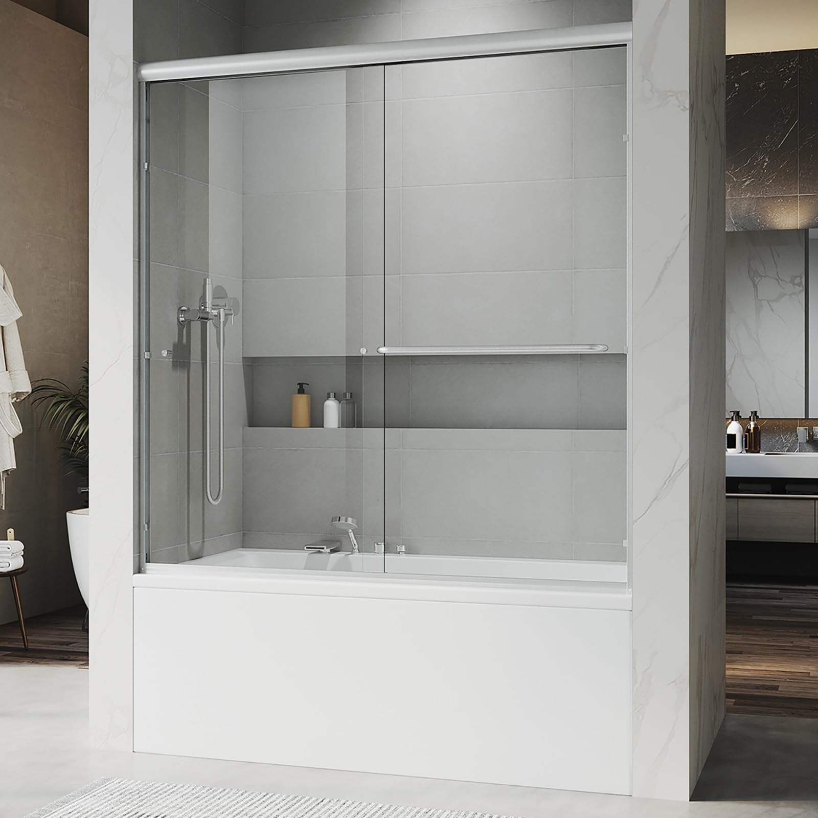 Puerta de ducha corredera doble con marco UKD07 y protección Enduro Shield