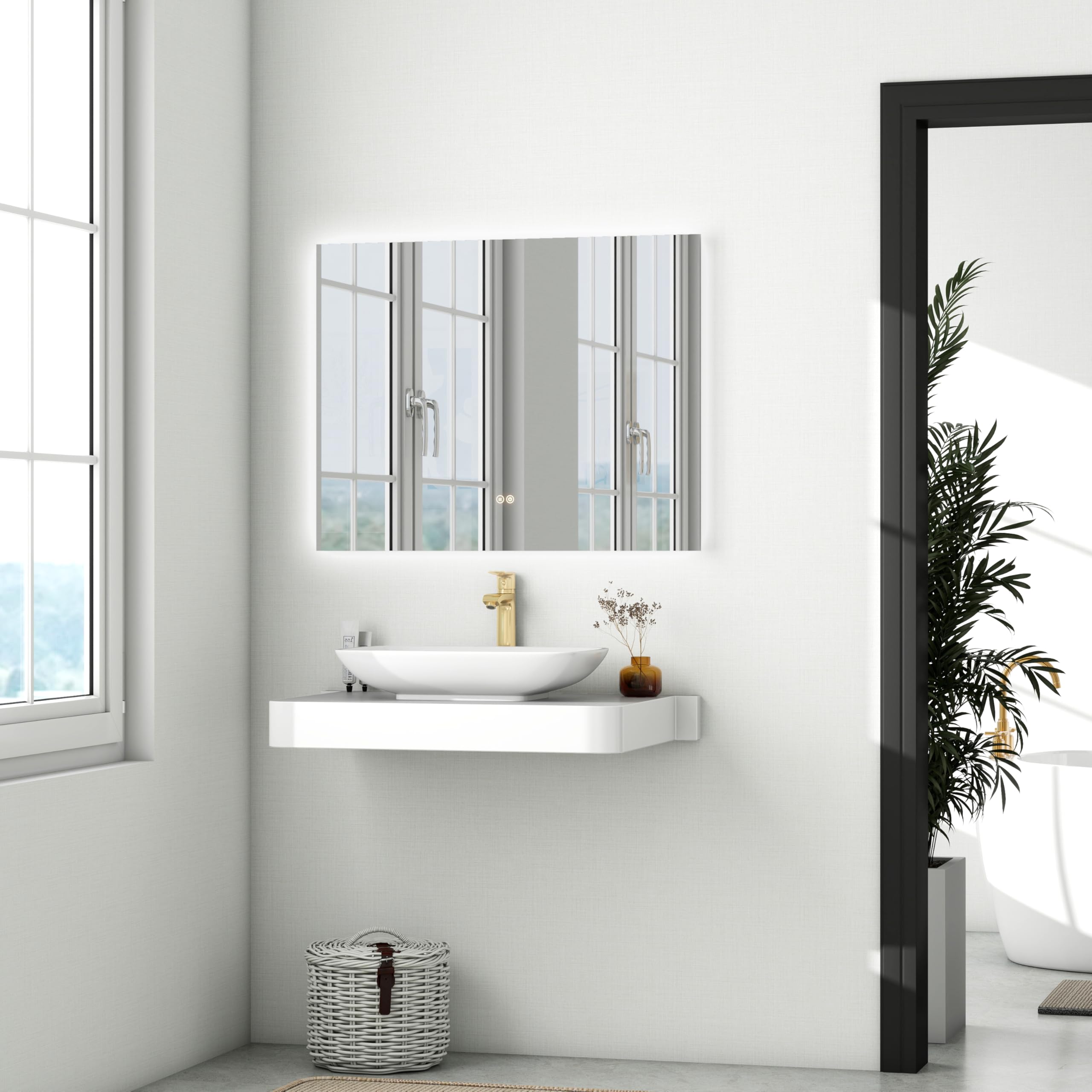 LED Backlit Bathroom Vanity Mirror with Dual Lighting, Anti-Fog, 3-Color Dimmable CRI90+, Memory Function, and Shatter-Proof Glass