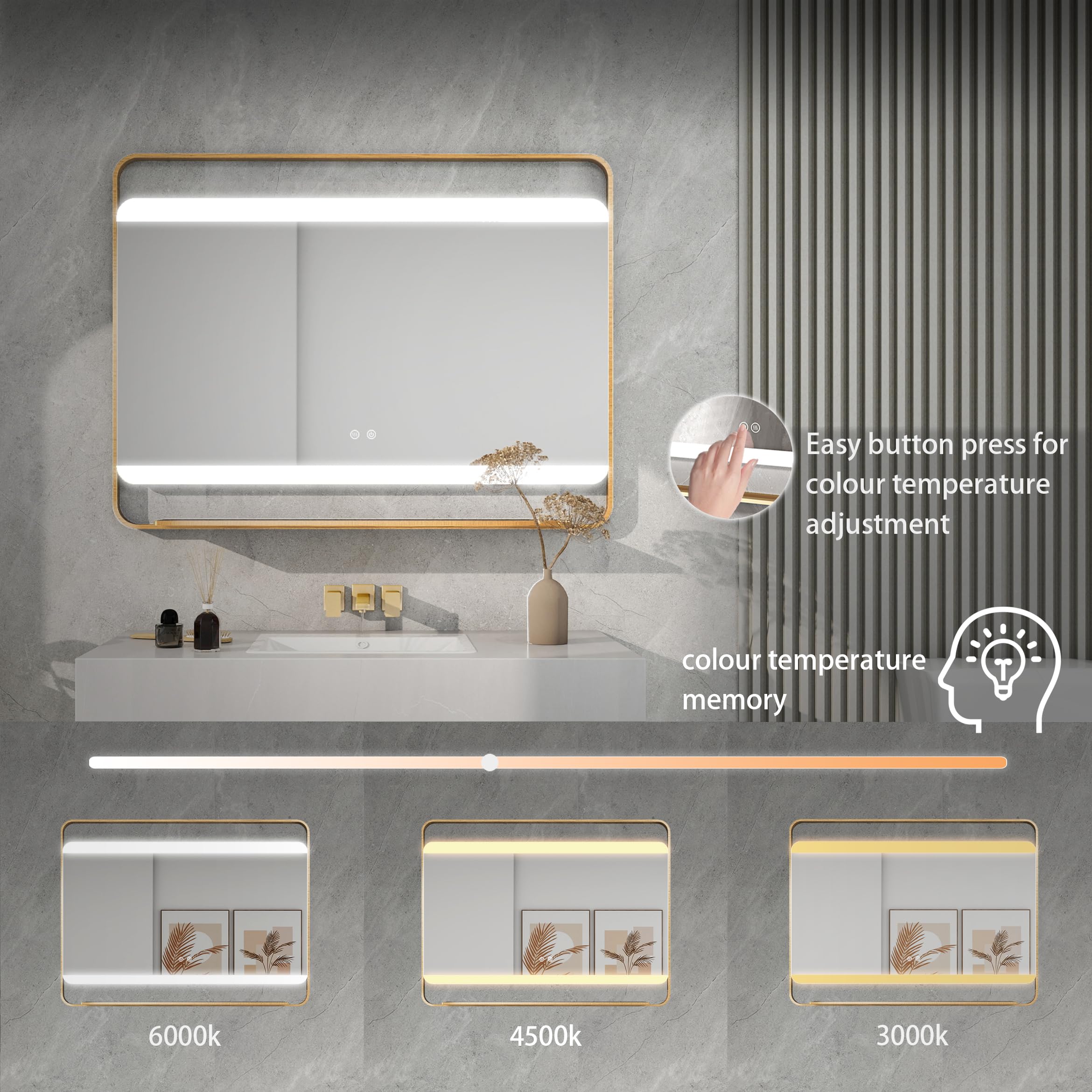 44 in. W x 33 in. H Rectangular Stain Steel Framed LED Light Anti-Fog Bathroom Vanity Mirror