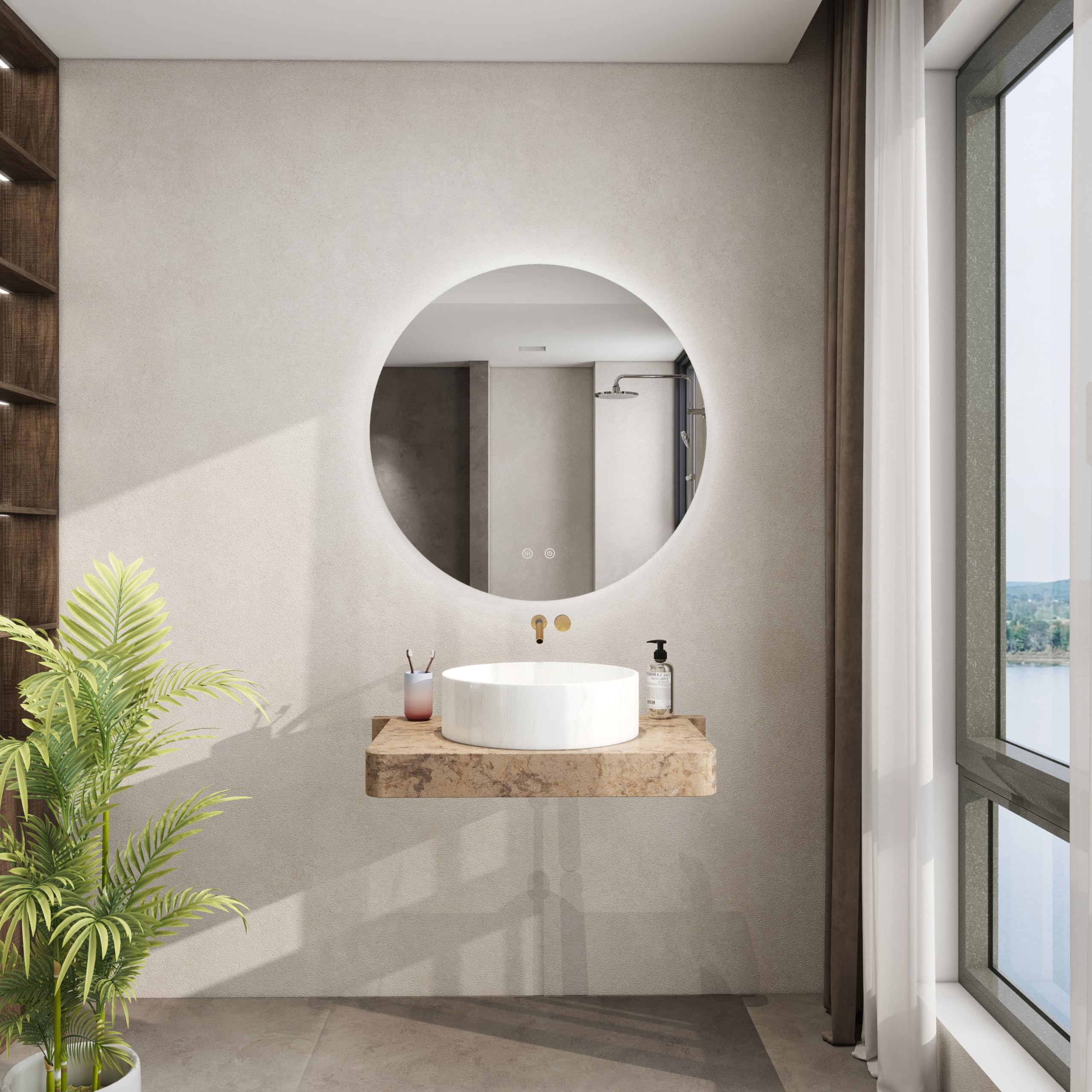 24 in. W x 24 in. H Round Frameless Backlit LED Light Anti-Fog Bathroom Vanity Mirror