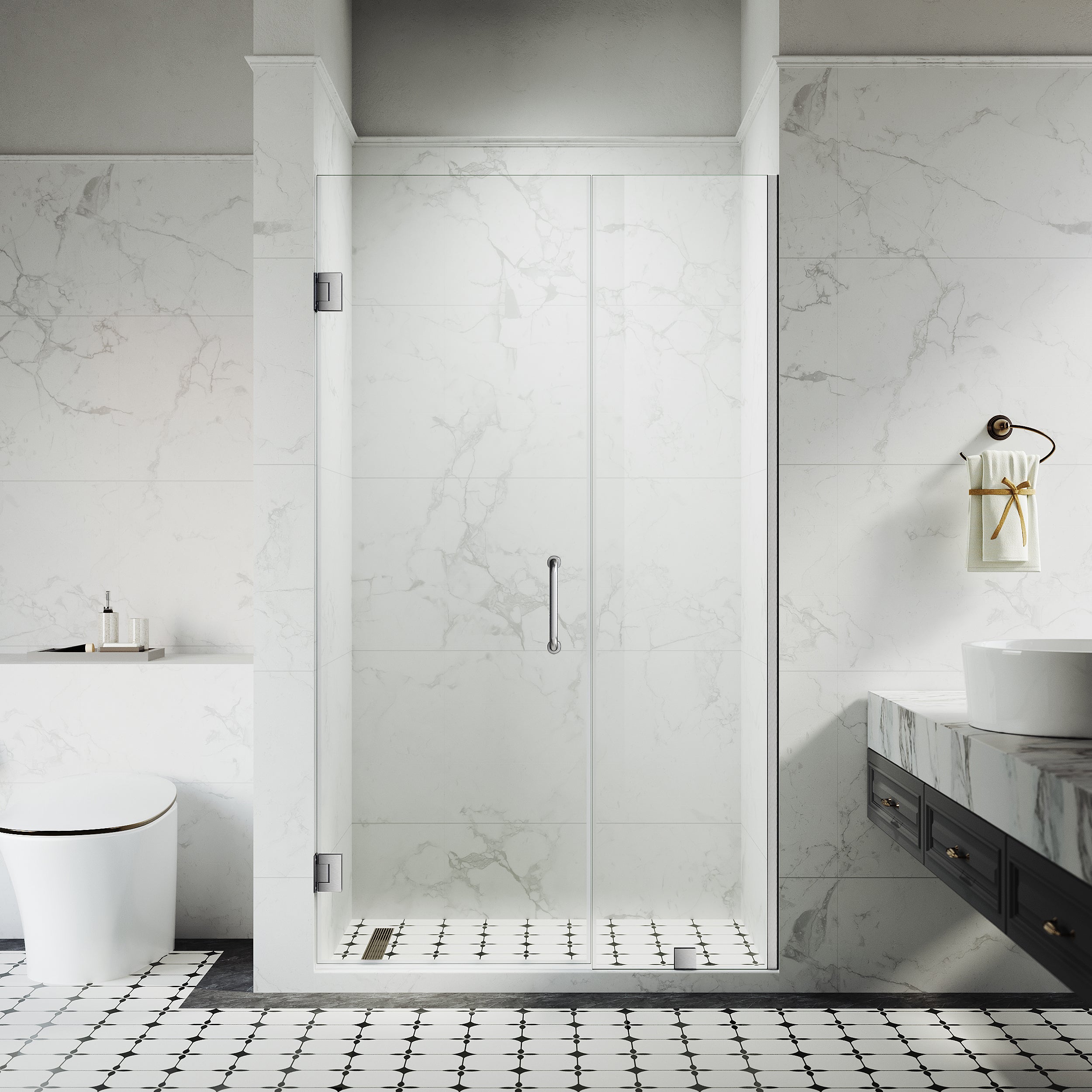 50-1/8 in. to 54 in. W X 80 in. H Frameless Hinged Shower Door with EnduroShield 3/8 in. Clear Glass - 26/28 in. Door Panel