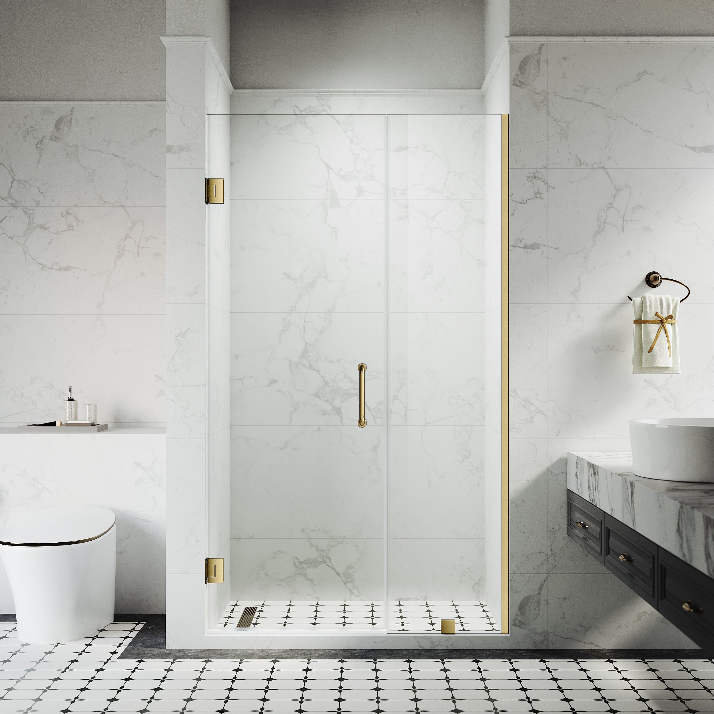 45-1/8 in. to 49 in. W X 80 in. H Frameless Hinged Shower Door with EnduroShield 3/8 in. Clear Glass - 26/28in. Door Panel