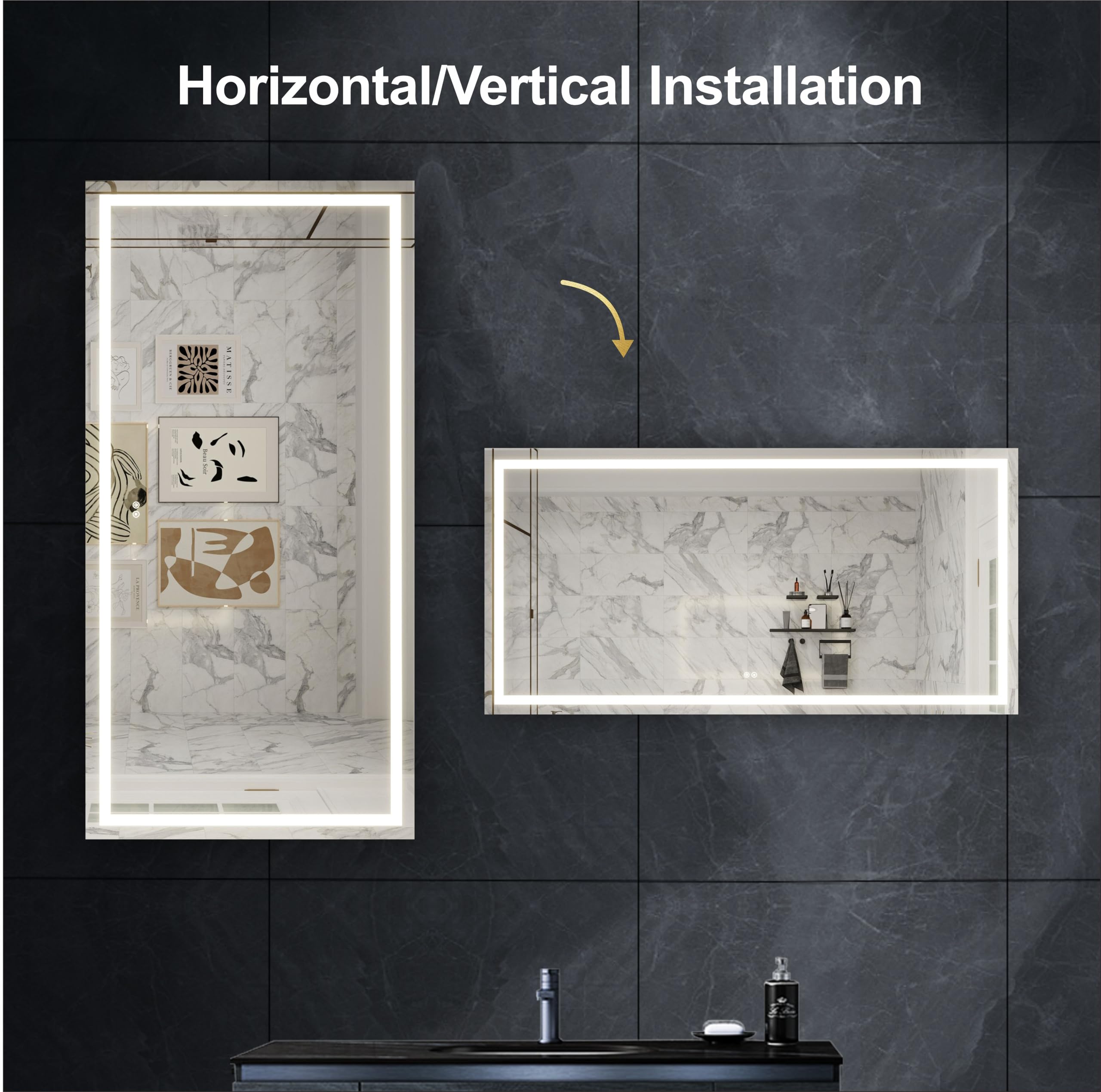 LED Backlit Bathroom Vanity Mirror with Dual Lighting, Anti-Fog, 3-Color Dimmable CRI90+, Memory Function, and Shatter-Proof Glass