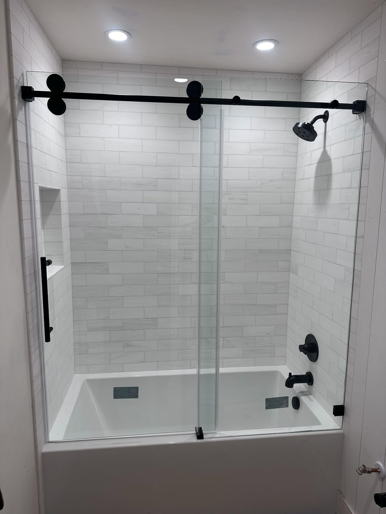 Puerta de ducha corredera sin marco UNIKOO de acero inoxidable con vidrio templado certificado Optiwhite de 3/8" (10 mm).