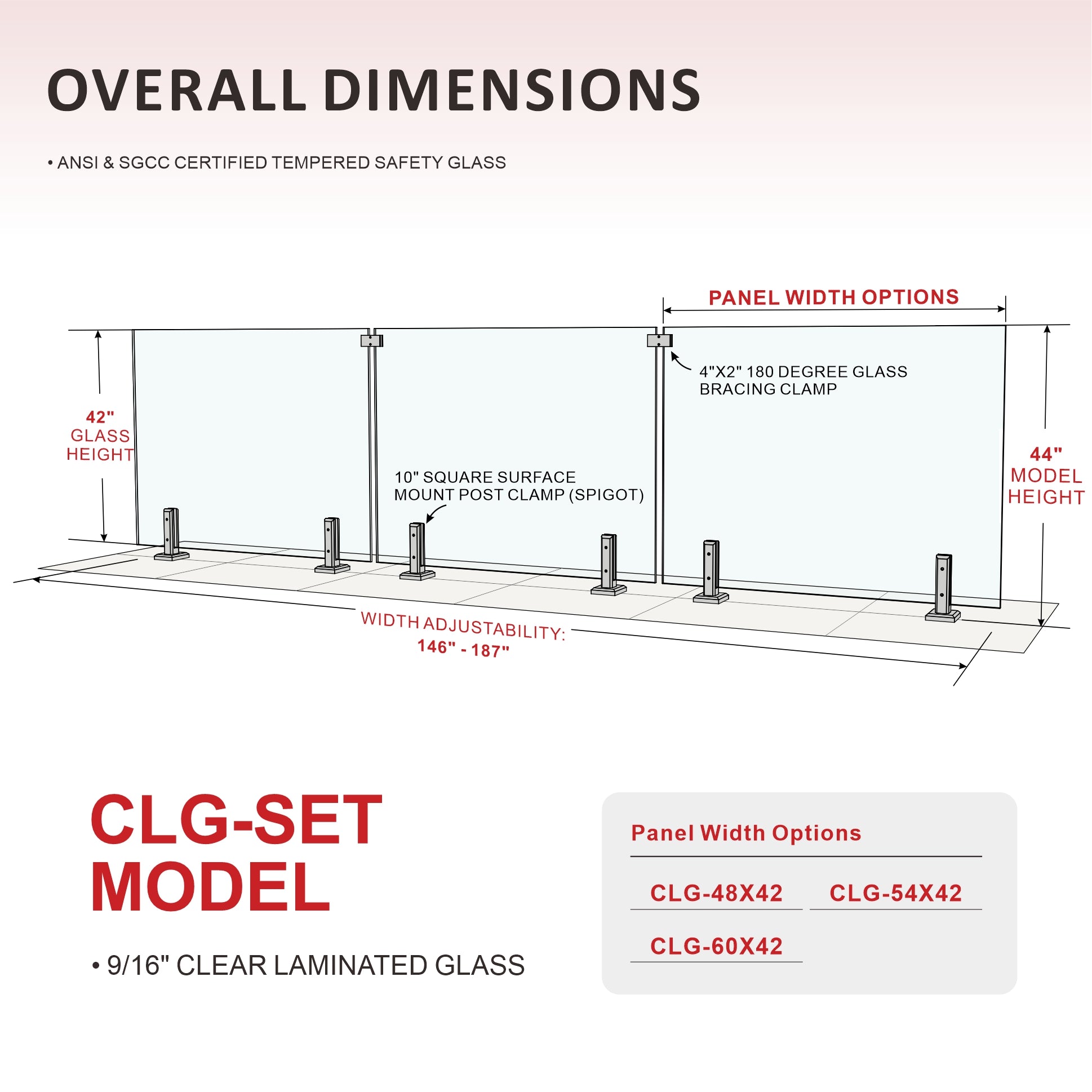 CLG-152 Glass Panel, 157x44cm, 3-Piece Set